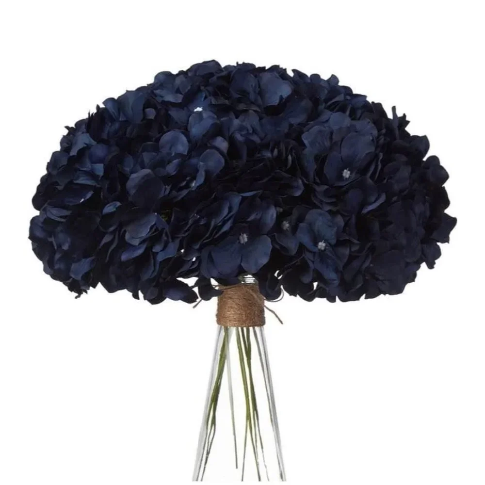 10 Pack | Navy Blue Hydrangeas Flowers Wedding Bouquet Floral Centerpiece Decor
